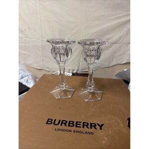 Royal Doulton Crystal Candle Holders Pair – 10" Elegant Hex Base